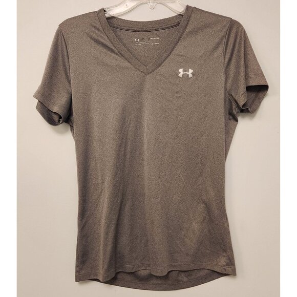 Under Armour Heat Gear V-Neck Shirt Short Sleeve Athletic Gray Womens Medium EUC - Picture 2 of 9